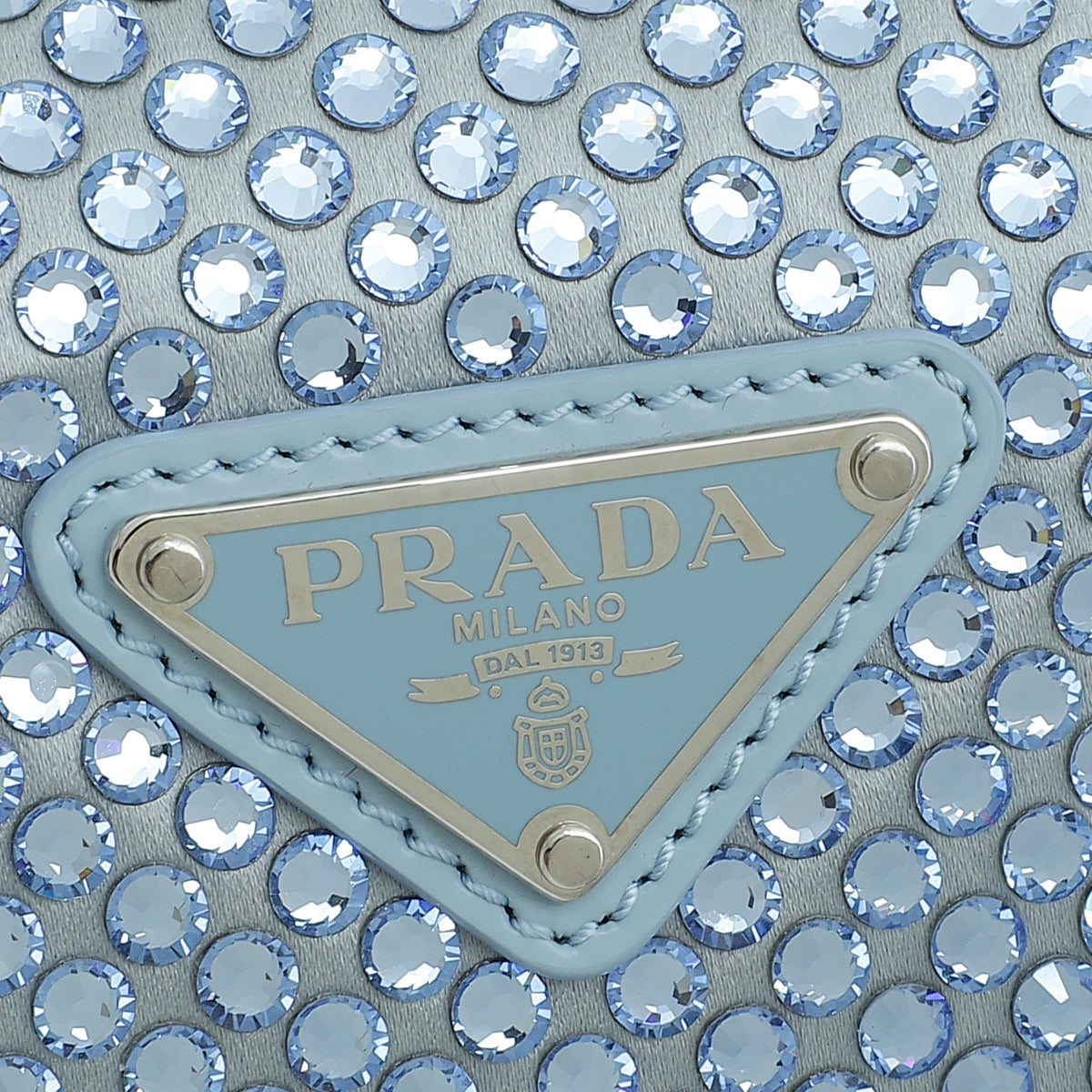Prada Celeste Blue Triangle Studded Embellished Satin Crossbody Bag