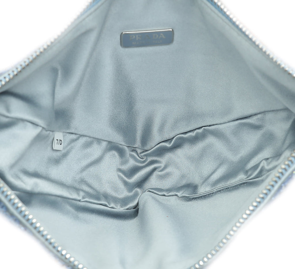 Prada Celeste Blue Triangle Studded Embellished Satin Crossbody Bag
