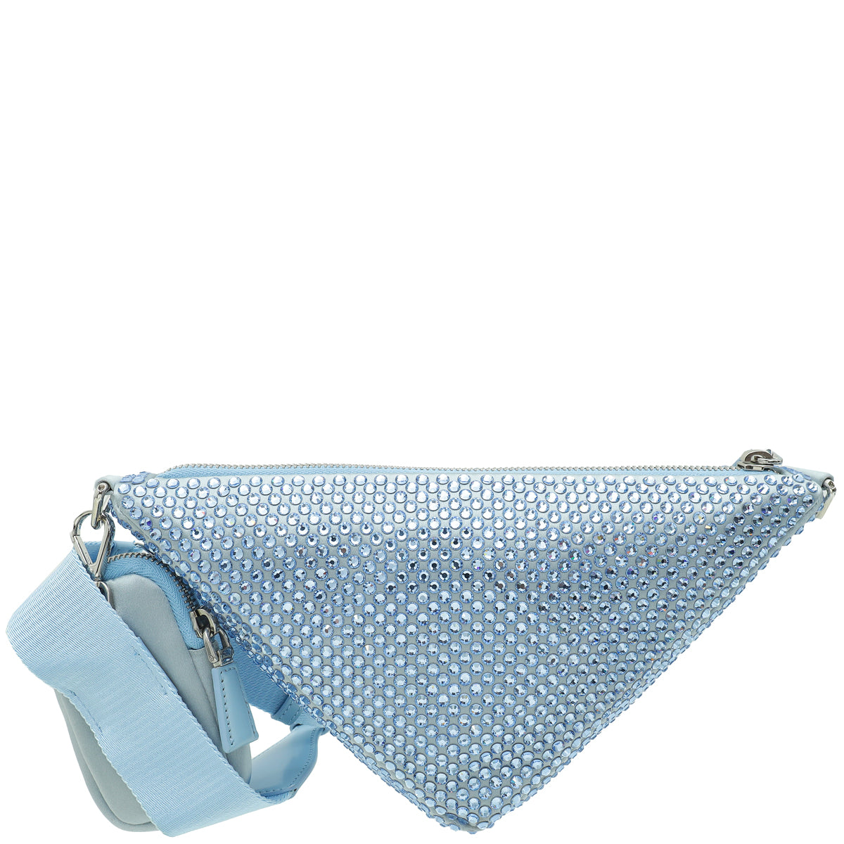 Prada Celeste Blue Triangle Studded Embellished Satin Crossbody Bag