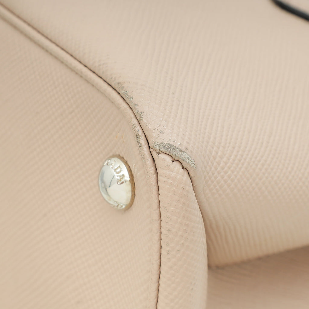 Prada Nude Cuir Twin Lock Small Bag