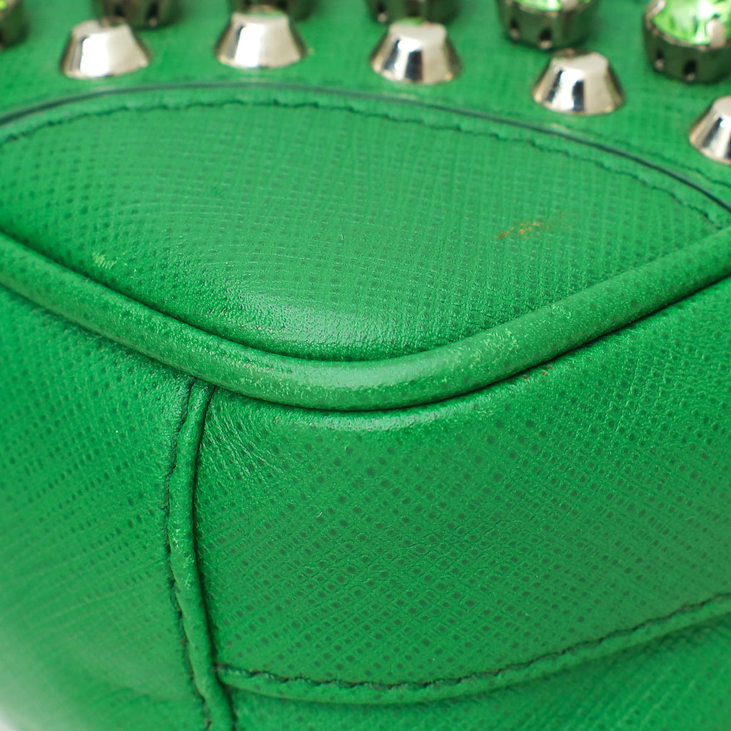 Prada Green Turn Lock Studded Embellished Flap Bag