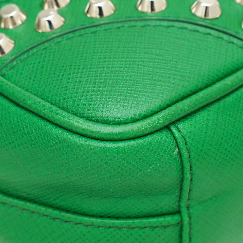Prada Green Turn Lock Studded Embellished Flap Bag