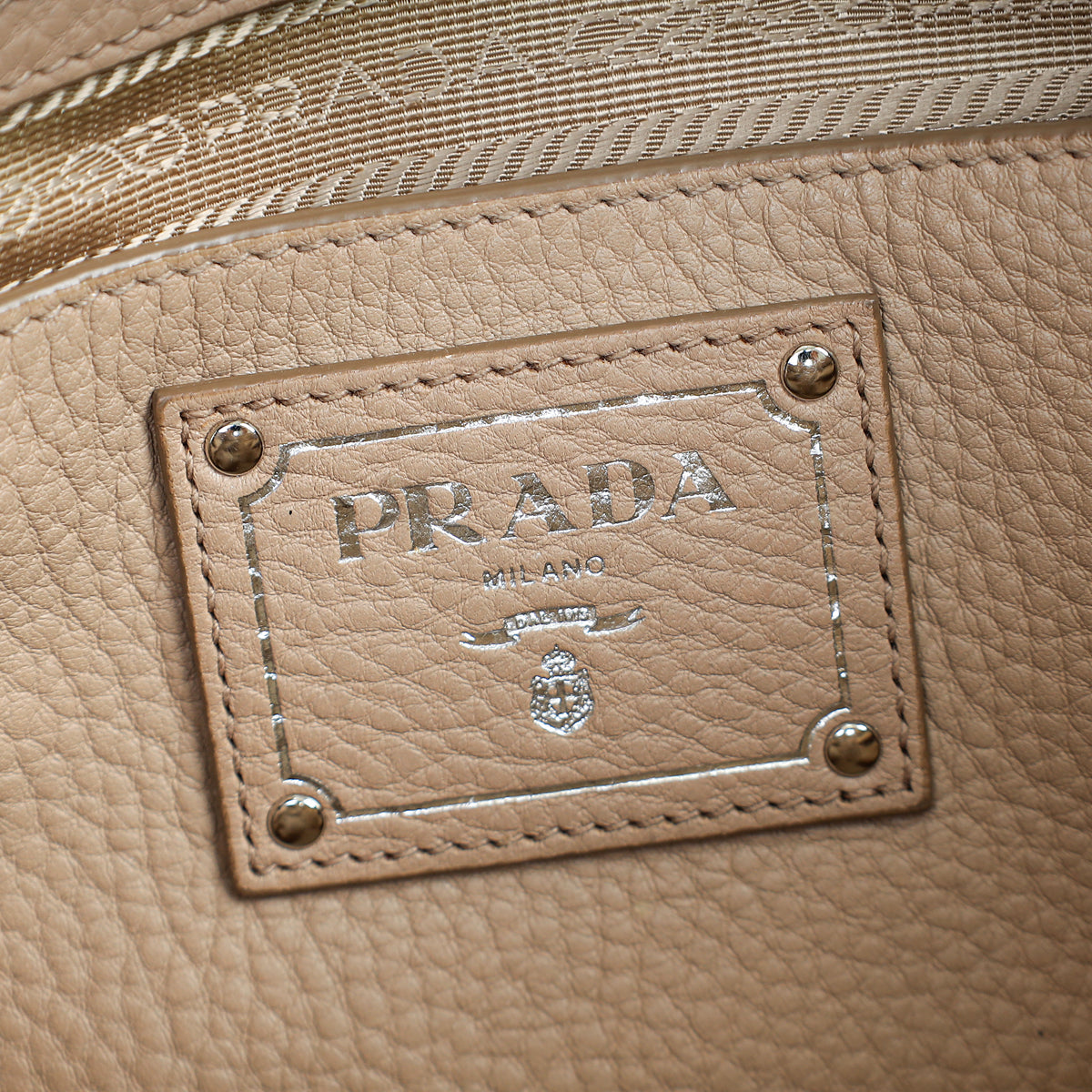 Prada Cammeo Beige Soft Vitello Phenix Bauletto Top Handle Bag