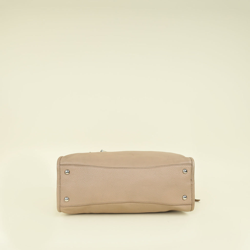 Prada Cammeo Beige Soft Vitello Phenix Bauletto Top Handle Bag