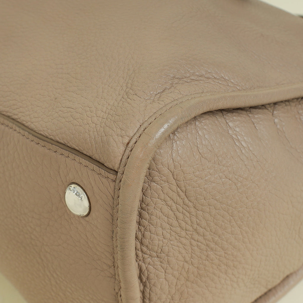 Prada Cammeo Beige Soft Vitello Phenix Bauletto Top Handle Bag
