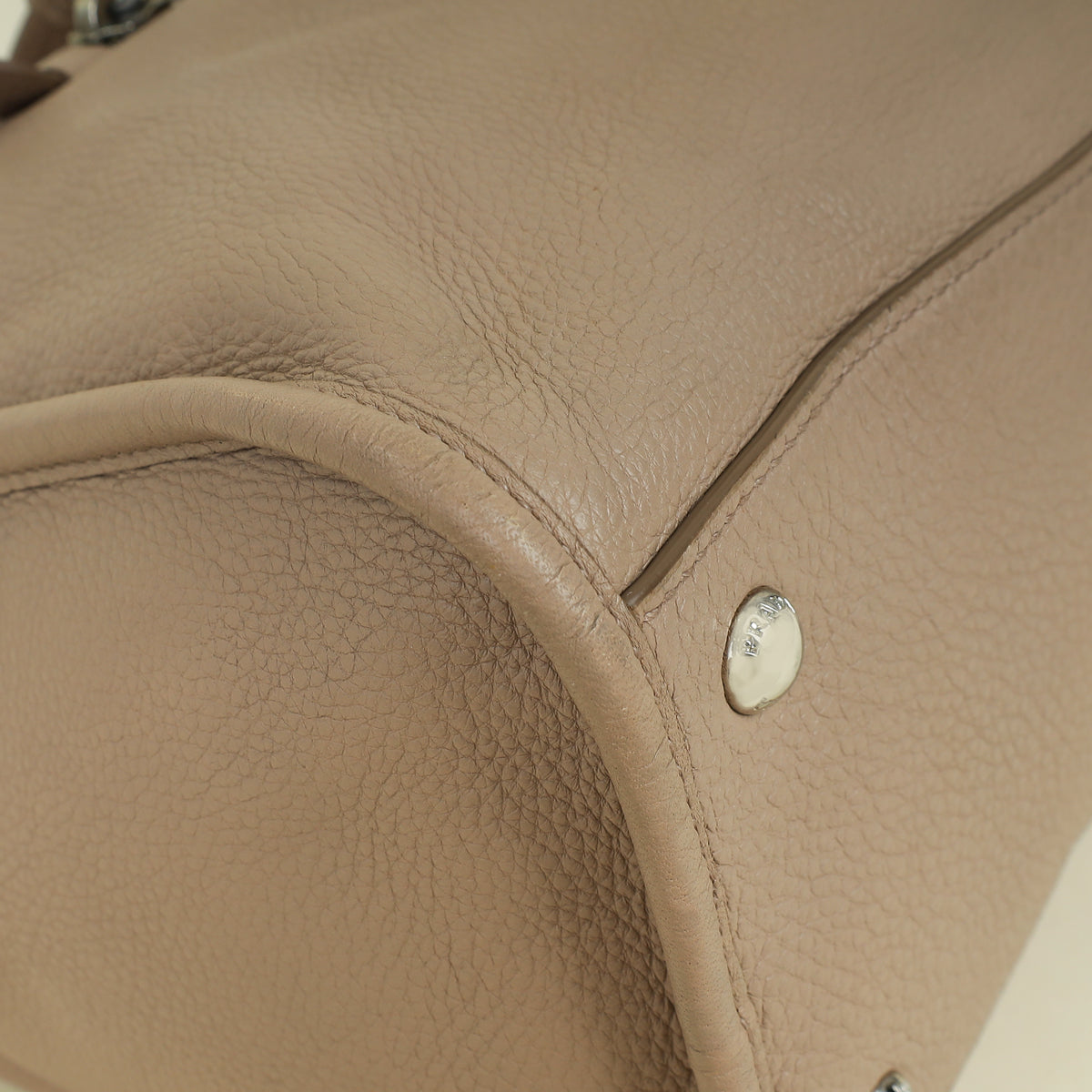Prada Cammeo Beige Soft Vitello Phenix Bauletto Top Handle Bag