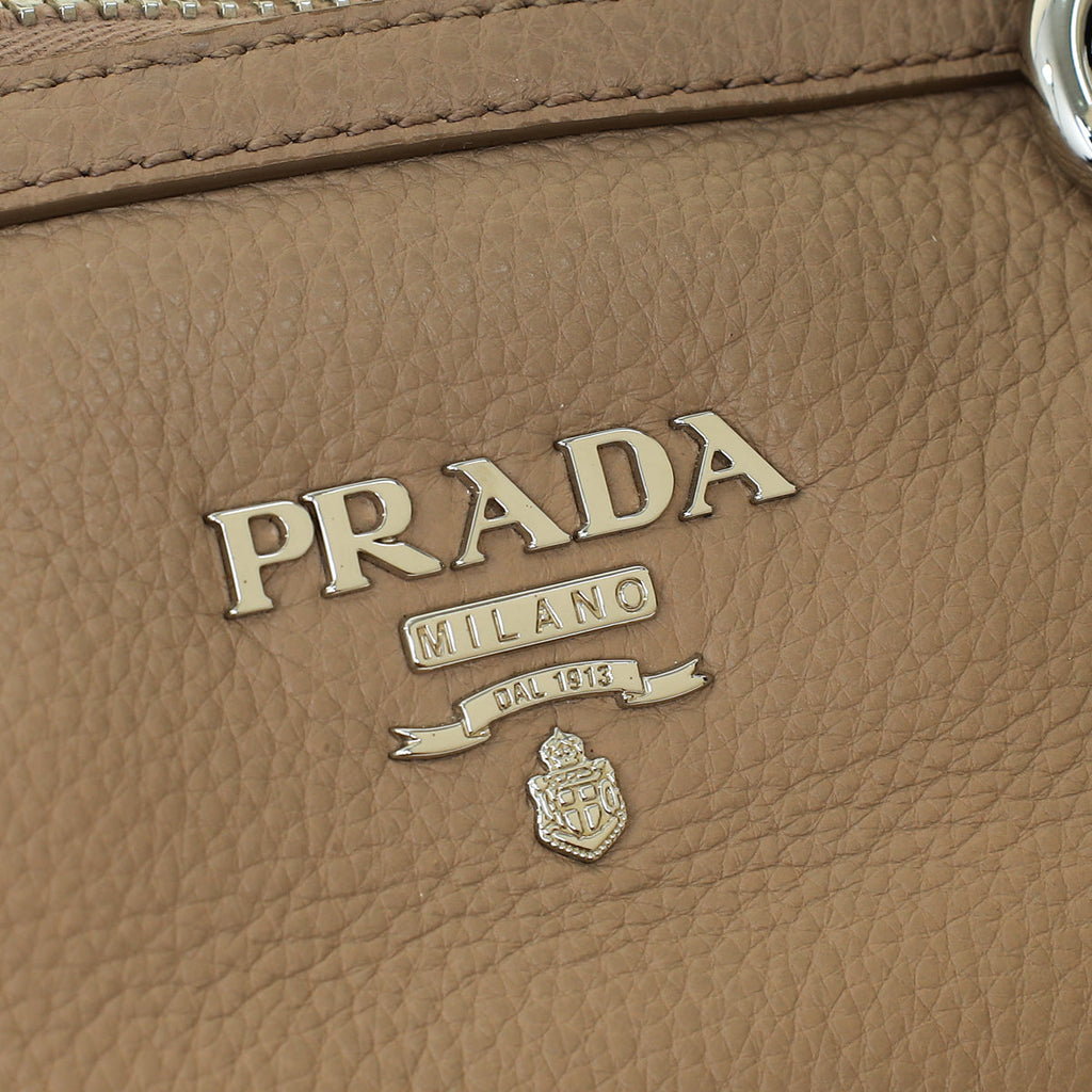 Prada Cammeo Beige Soft Vitello Phenix Bauletto Top Handle Bag