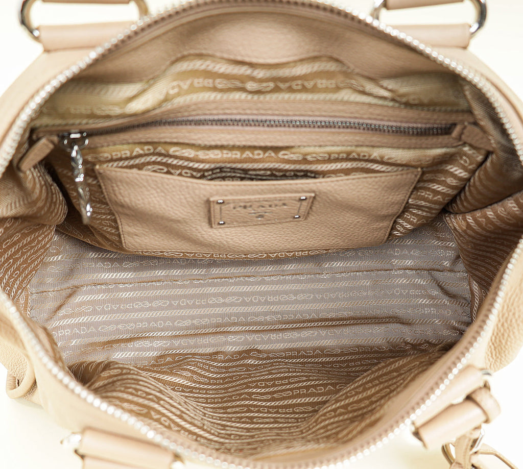 Prada Cammeo Beige Soft Vitello Phenix Bauletto Top Handle Bag
