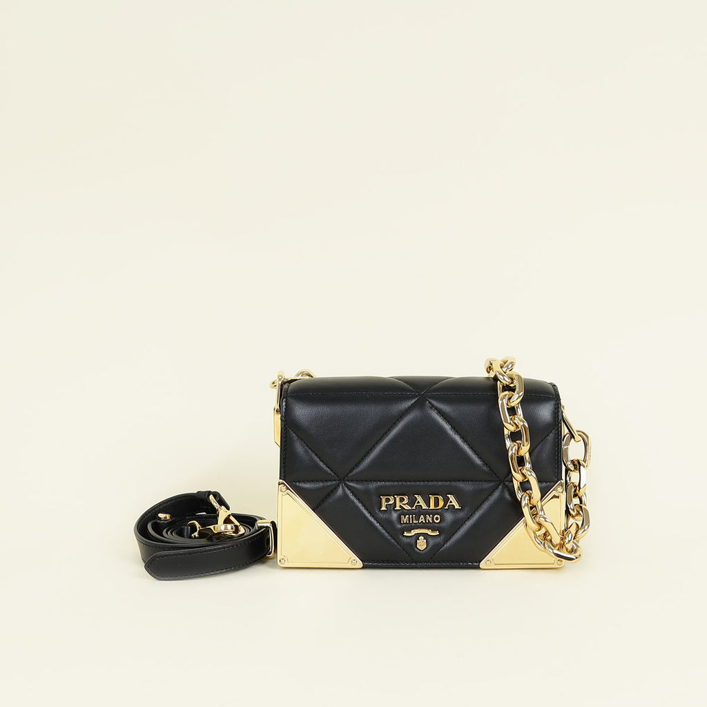 Prada Black Triangle Nappa Stitched Chain Flap Bag