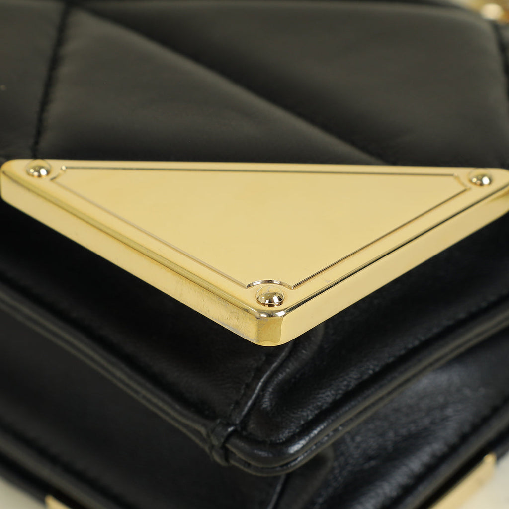 Prada Black Triangle Nappa Stitched Chain Flap Bag