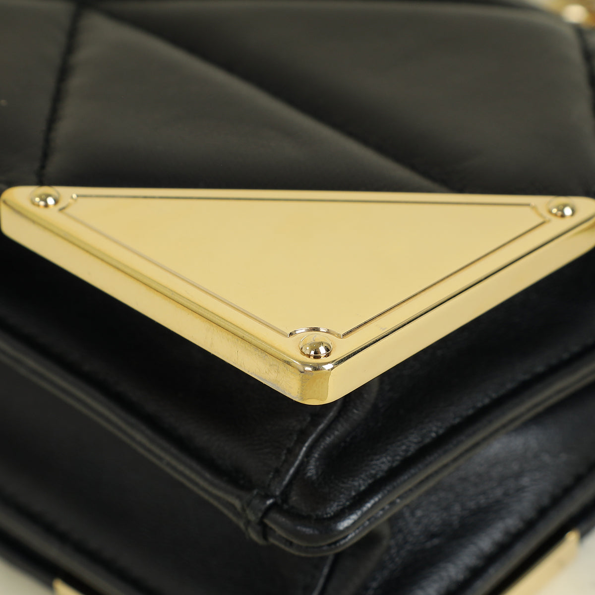 Prada Black Triangle Nappa Stitched Chain Flap Bag