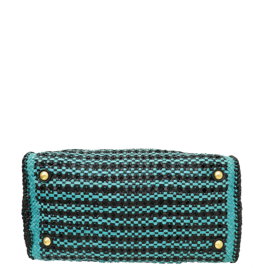 Prada Bicolor Woven Madras Top Handle Tote Bag