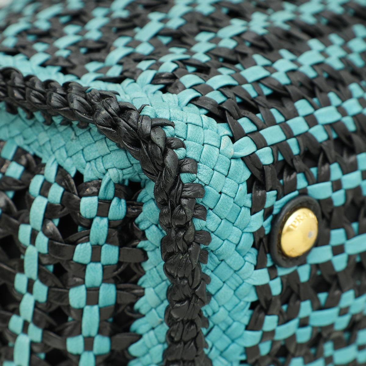 Prada Bicolor Woven Madras Top Handle Tote Bag