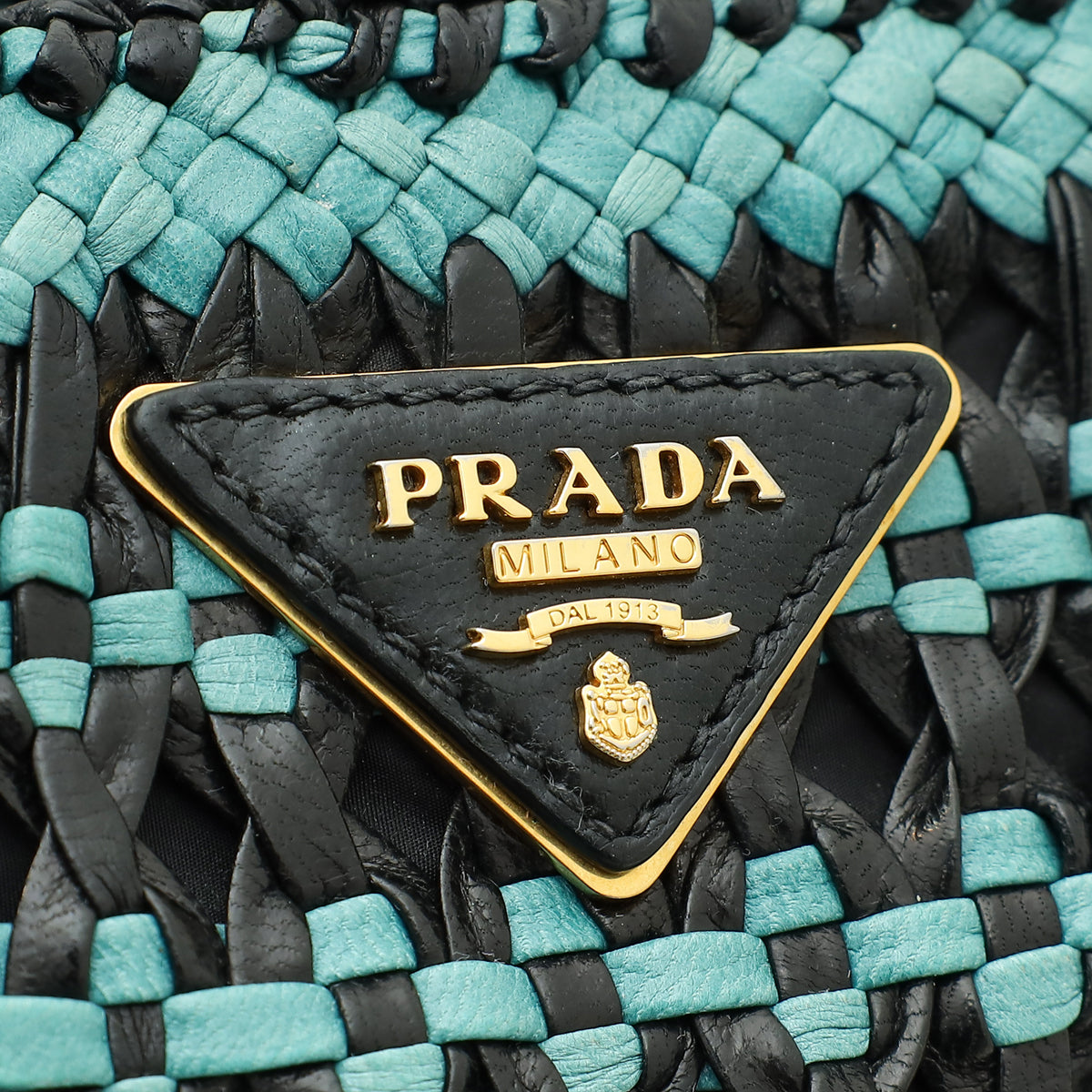 Prada Bicolor Woven Madras Top Handle Tote Bag