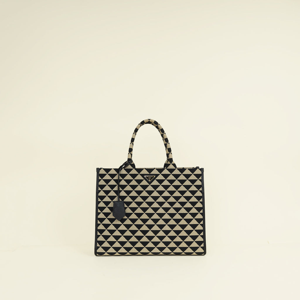 Prada Bicolor Symbole Embroidered Tote Large Bag