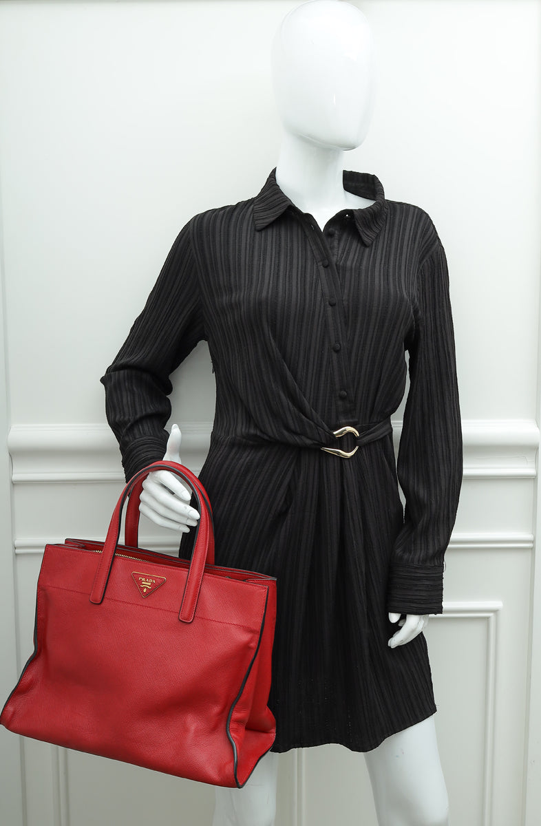 Prada Red Soft Convertible Tote Bag