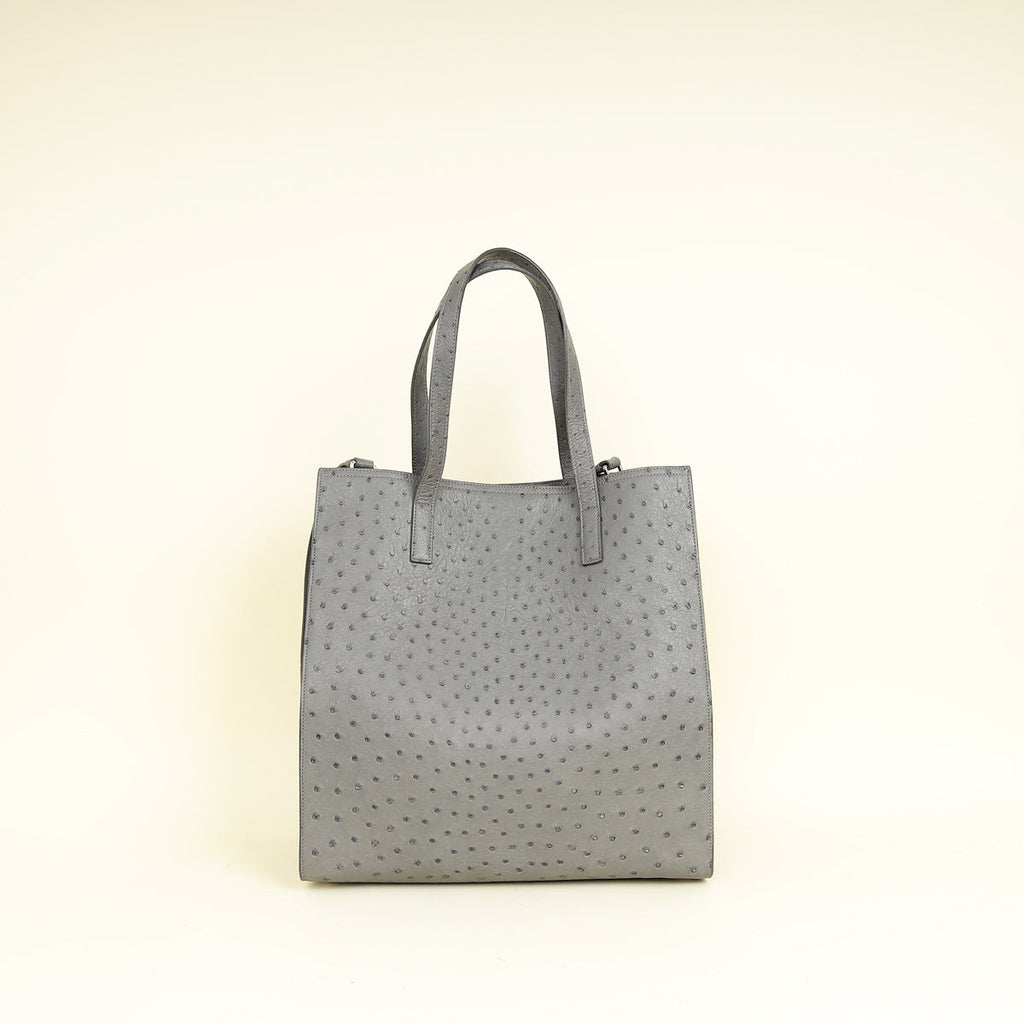 Prada Gray Ostrich Vertical Tote Bag