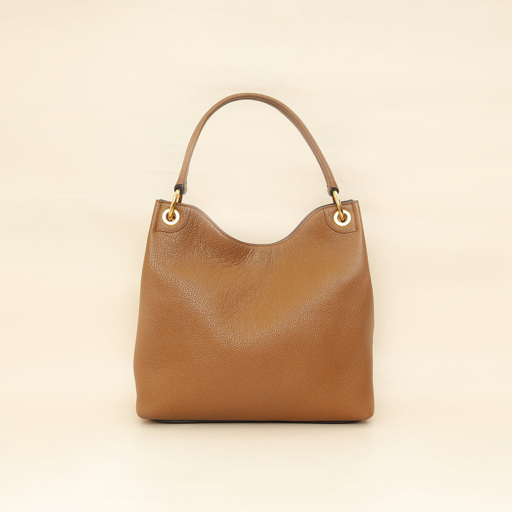 Prada Brown Logo Embossed Vitello Hobo Bag
