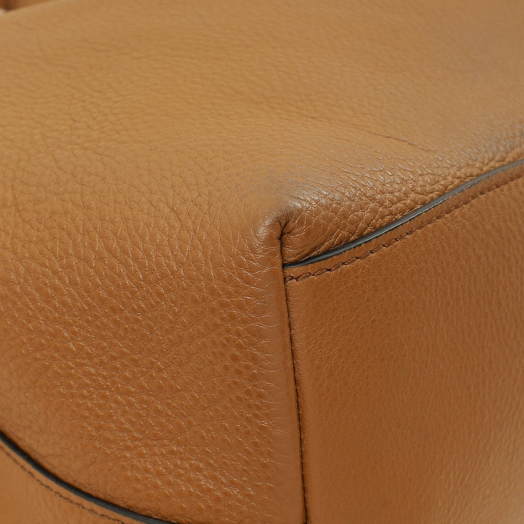 Prada Brown Logo Embossed Vitello Hobo Bag