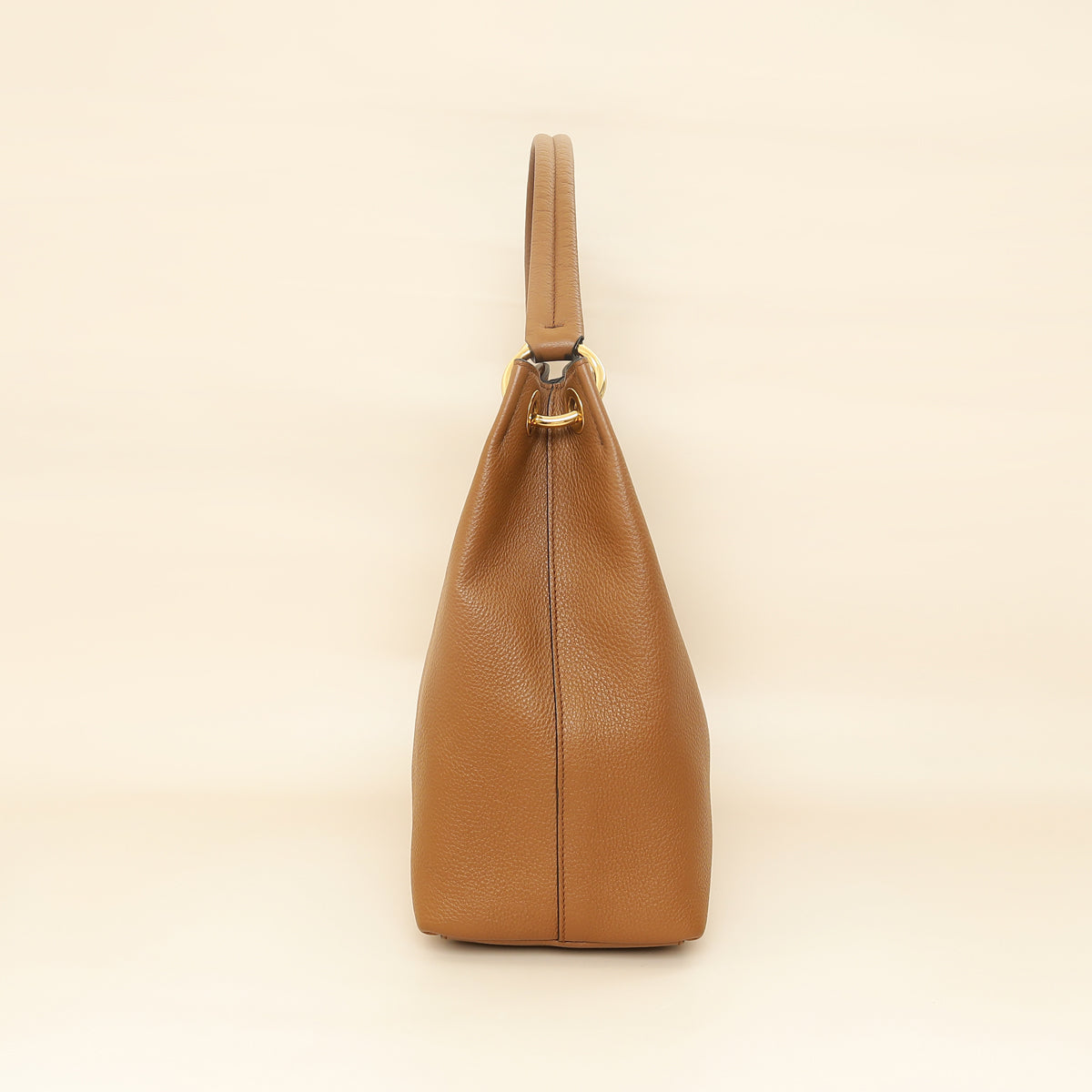 Prada Brown Logo Embossed Vitello Hobo Bag