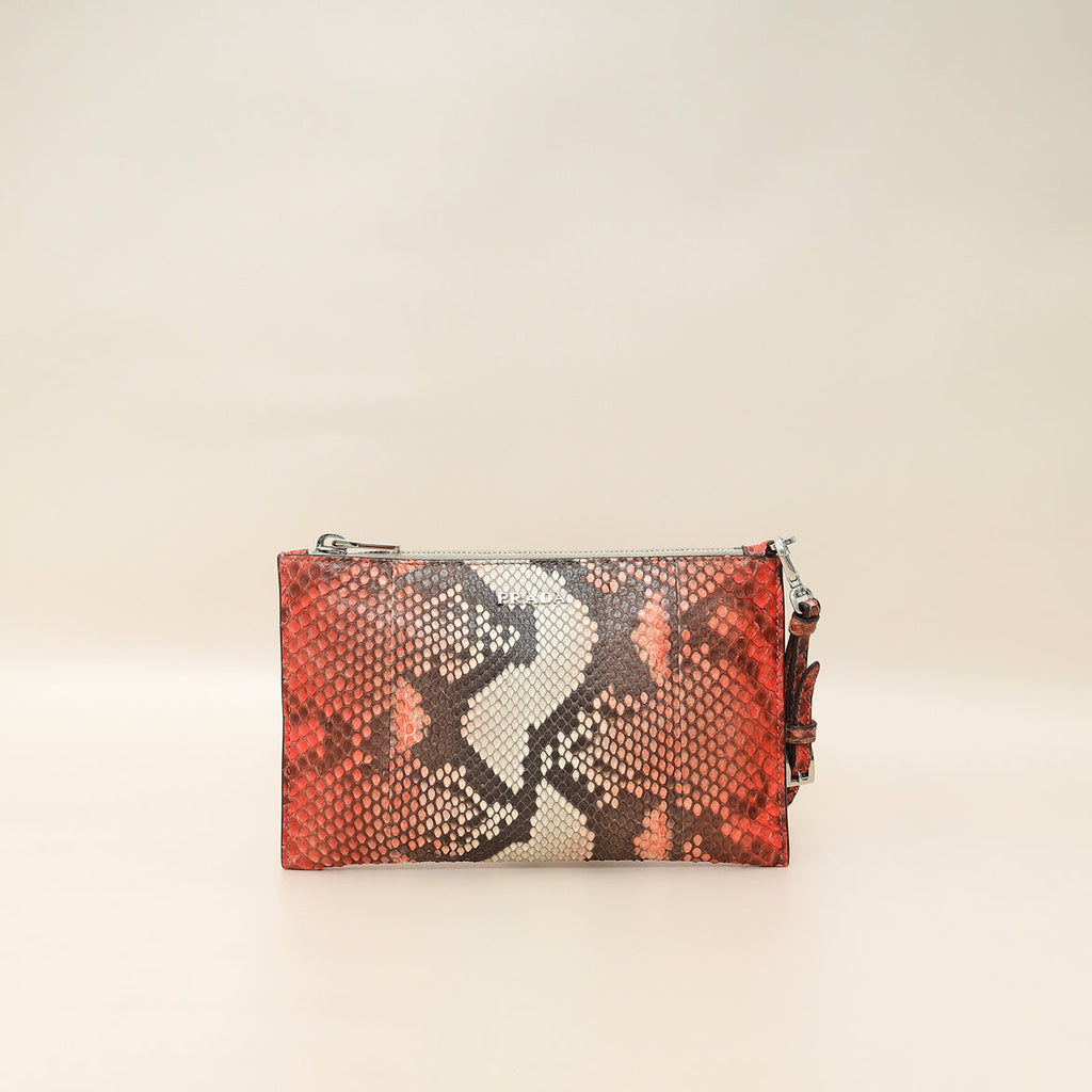 Prada Bicolor Python Slim Zip Wristlet Pouch