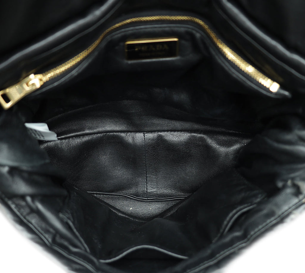 Prada Black Soft Padded Logo Embossed Triangle Quilted Shoulder Bag
