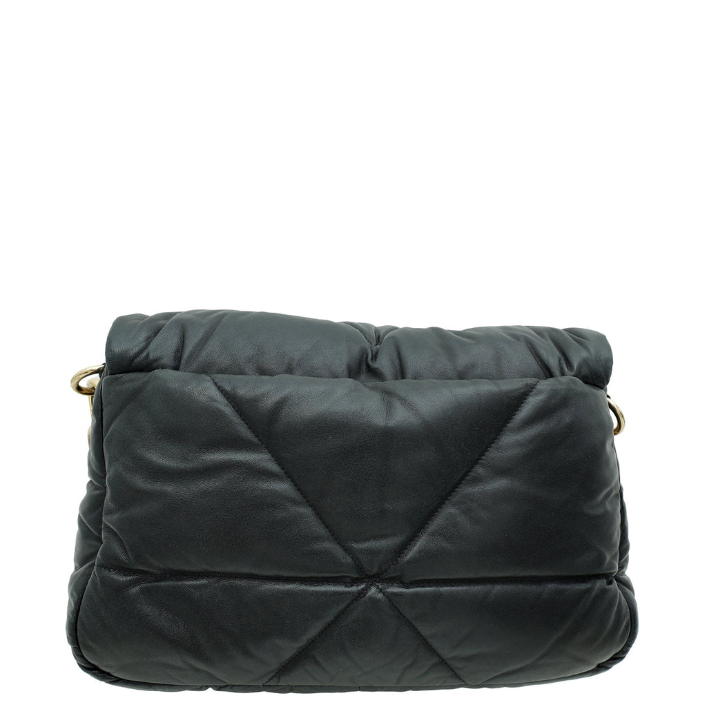 Prada Black Soft Padded Logo Embossed Triangle Quilted Shoulder Bag