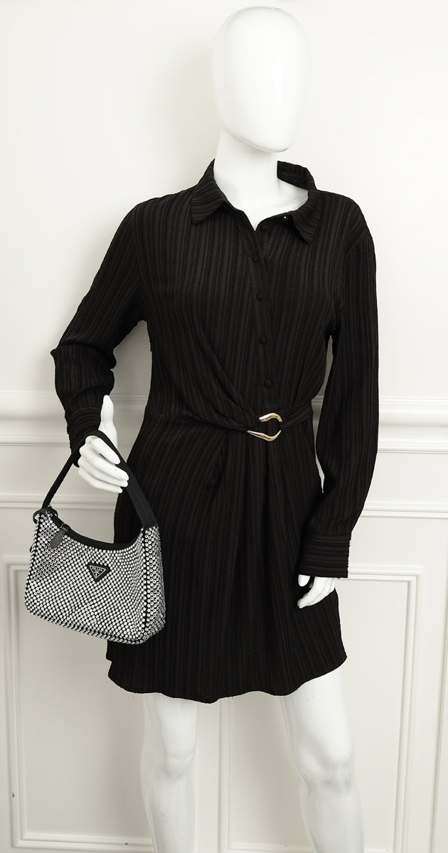 Prada Black Crystal-Embellished Satin Re-Edition 2000 Mini Bag