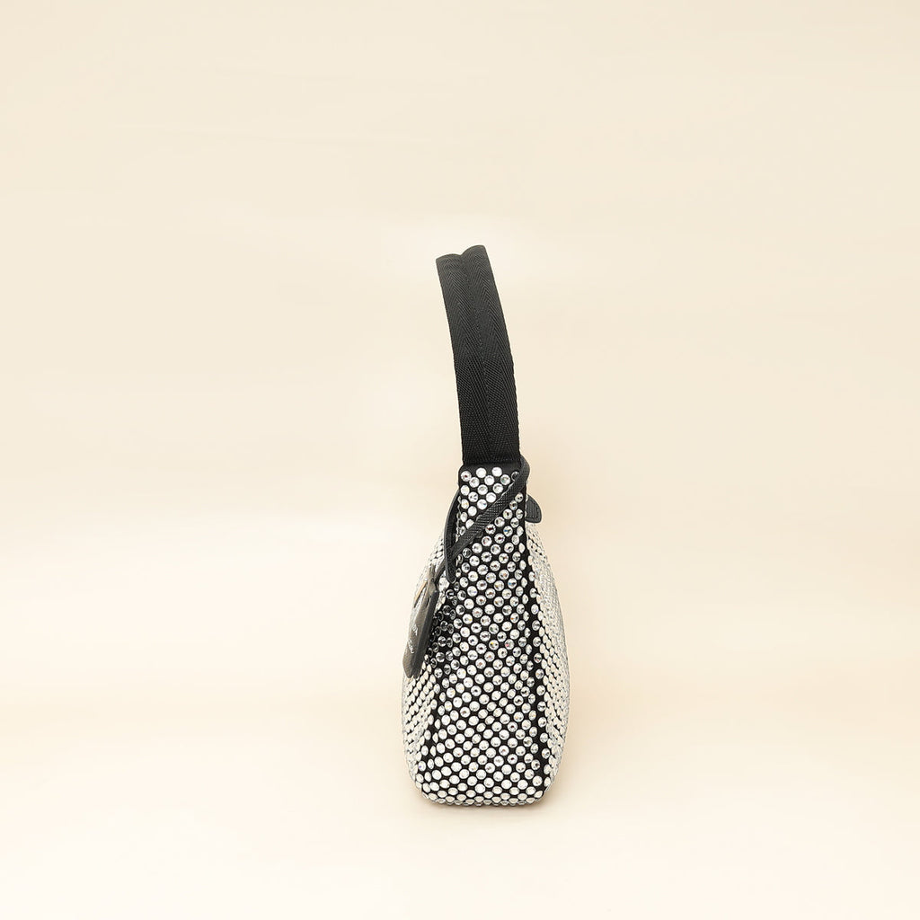 Prada Black Crystal-Embellished Satin Re-Edition 2000 Mini Bag