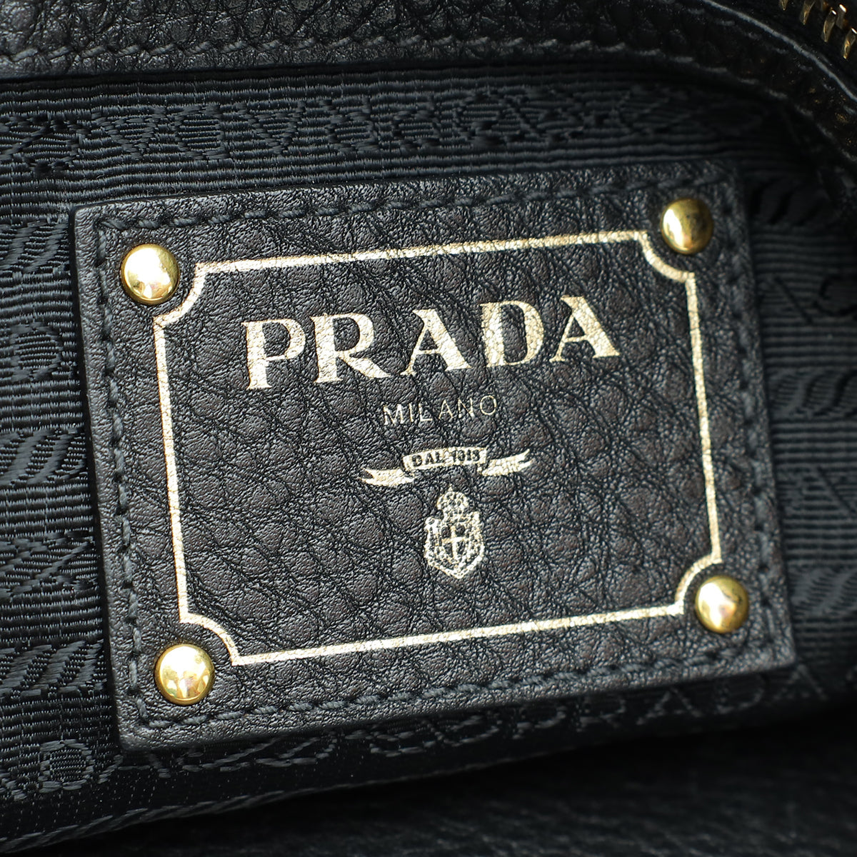 Prada Black Vitello Daino Hobo Bag