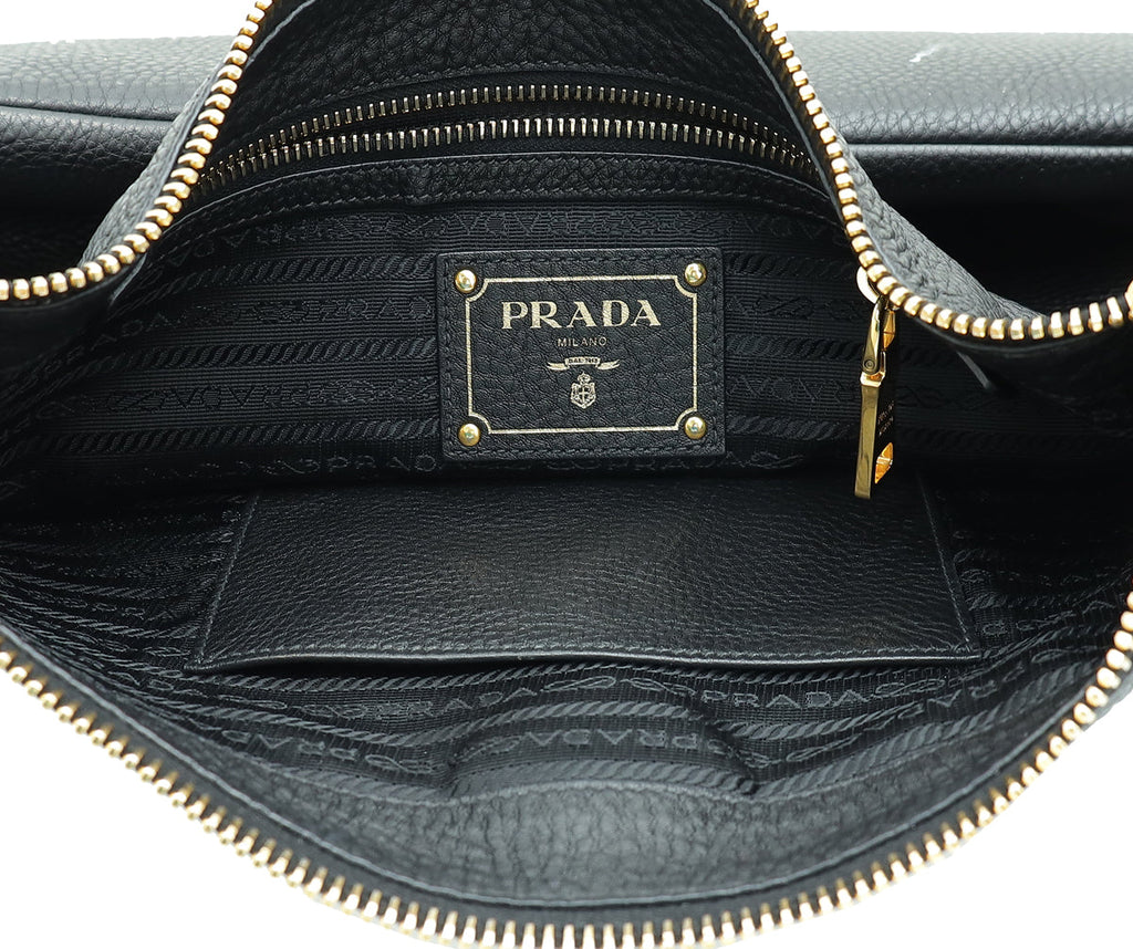 Prada Black Vitello Daino Hobo Bag
