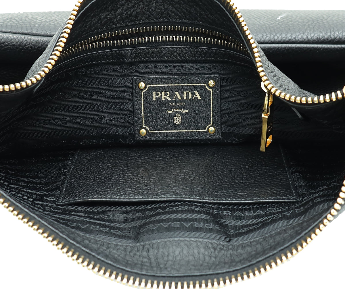 Prada Black Vitello Daino Hobo Bag