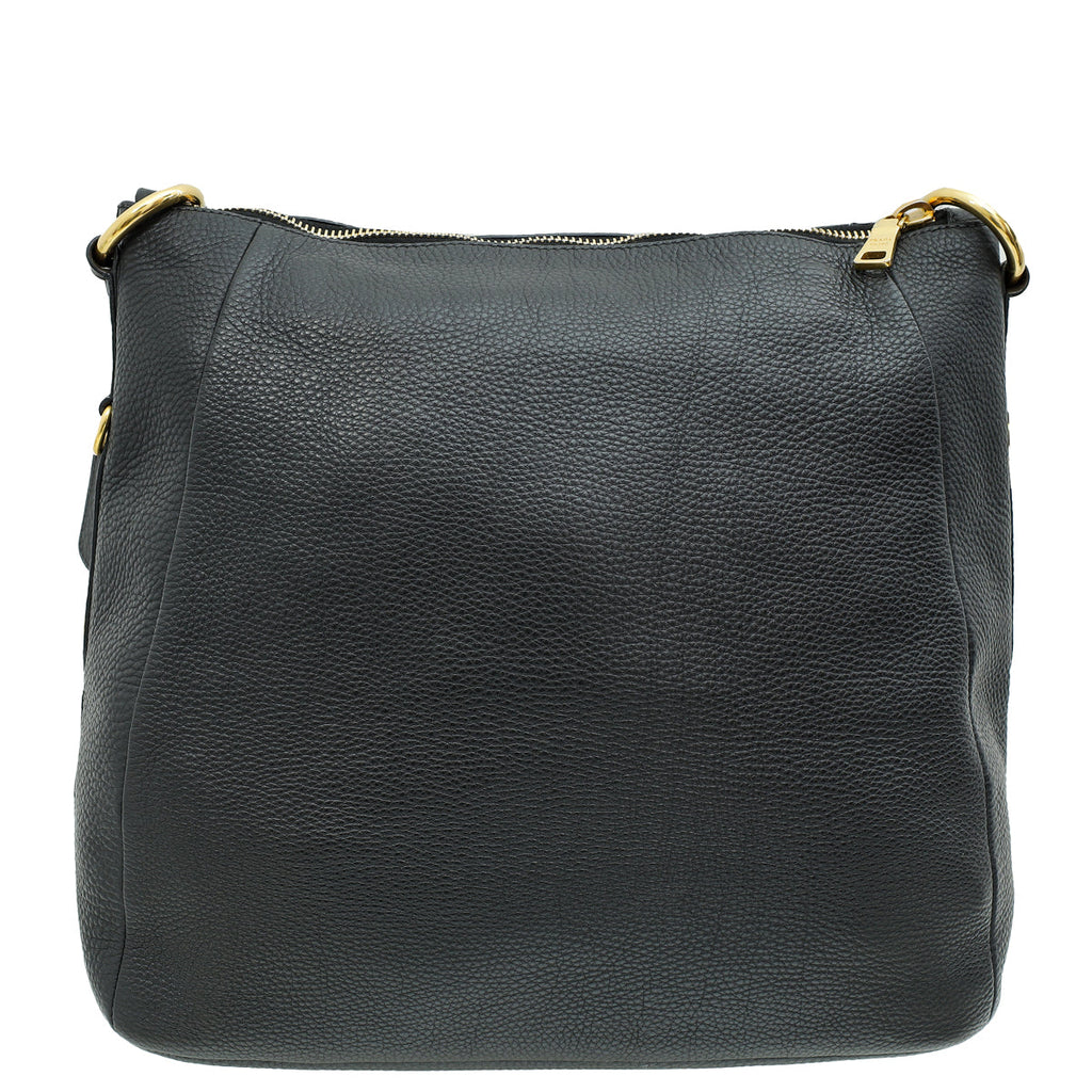 Prada Black Vitello Daino Hobo Bag