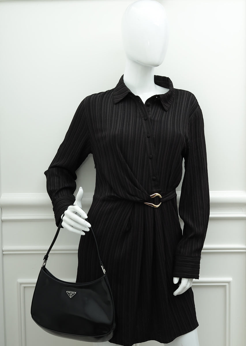 Prada Black Cleo Brushed Shoulder Bag
