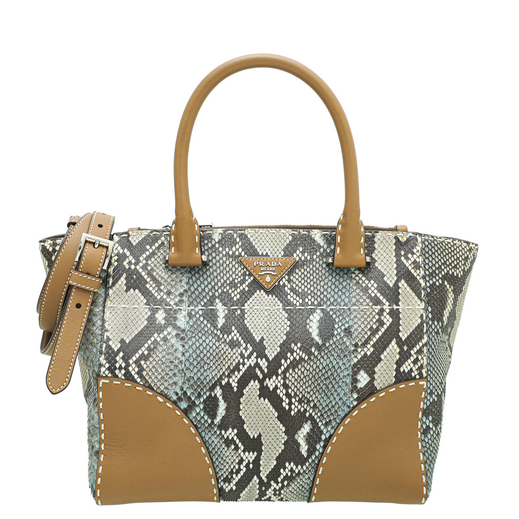 Prada Brown Calf Python Twin Bag