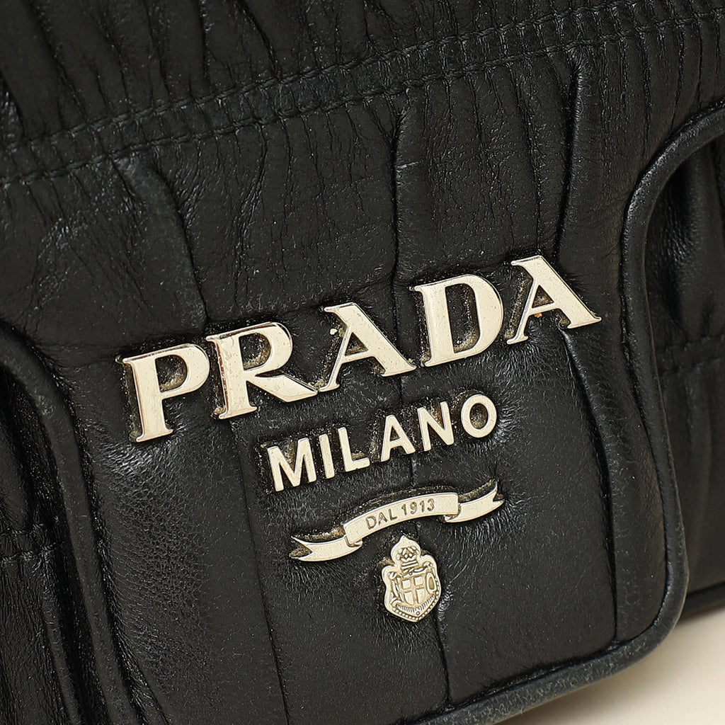 Prada Black Nappa Gaufre Small Chain Flap Shoulder Bag