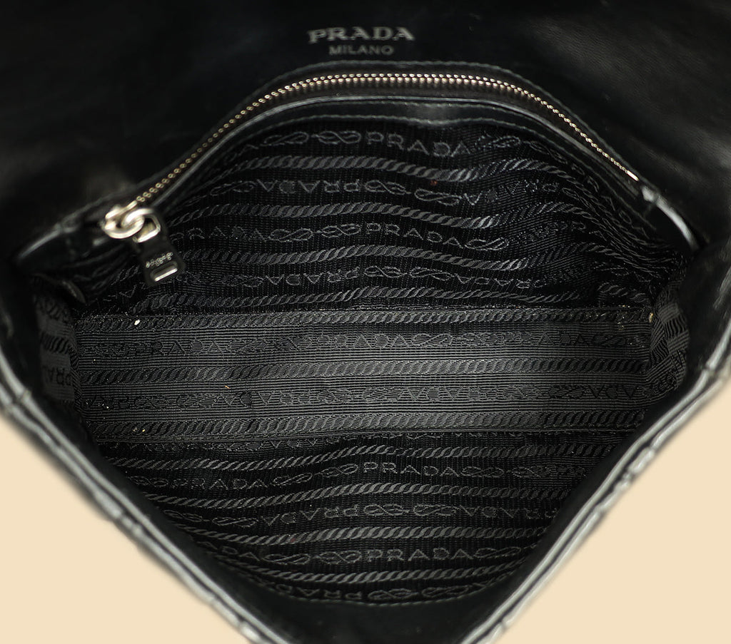 Prada Black Nappa Gaufre Small Chain Flap Shoulder Bag