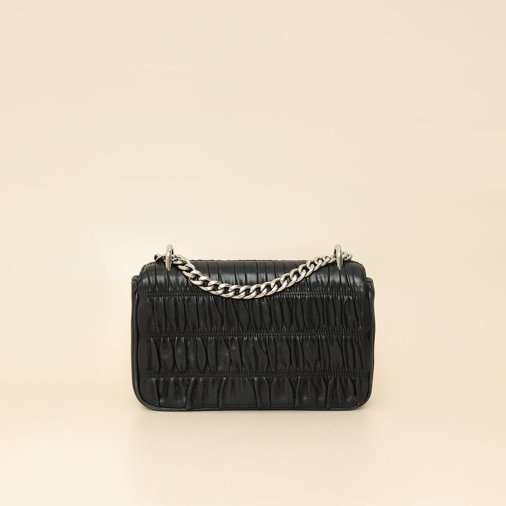 Prada Black Nappa Gaufre Small Chain Flap Shoulder Bag