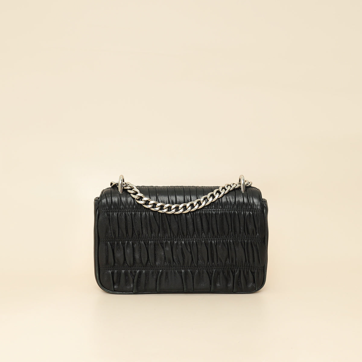 Prada Black Nappa Gaufre Small Chain Flap Shoulder Bag