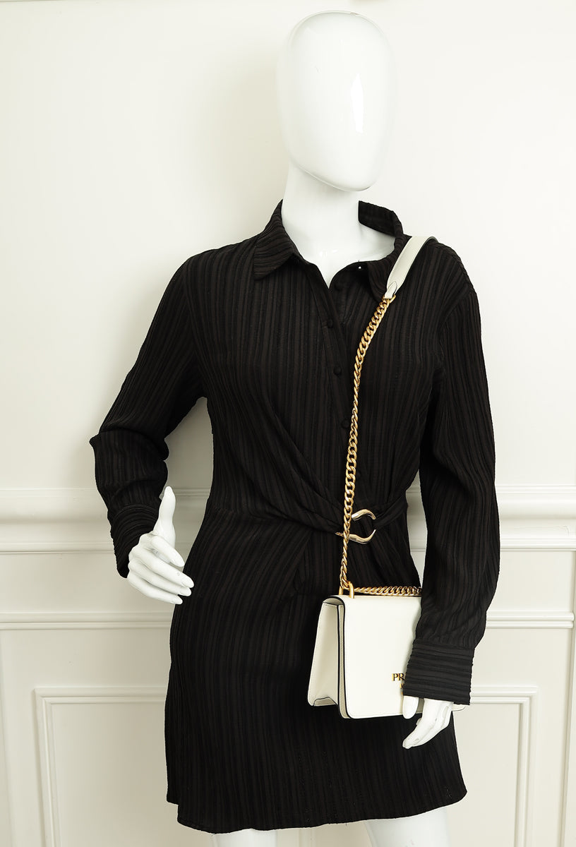 Prada White Flap Chain Crossbody Bag