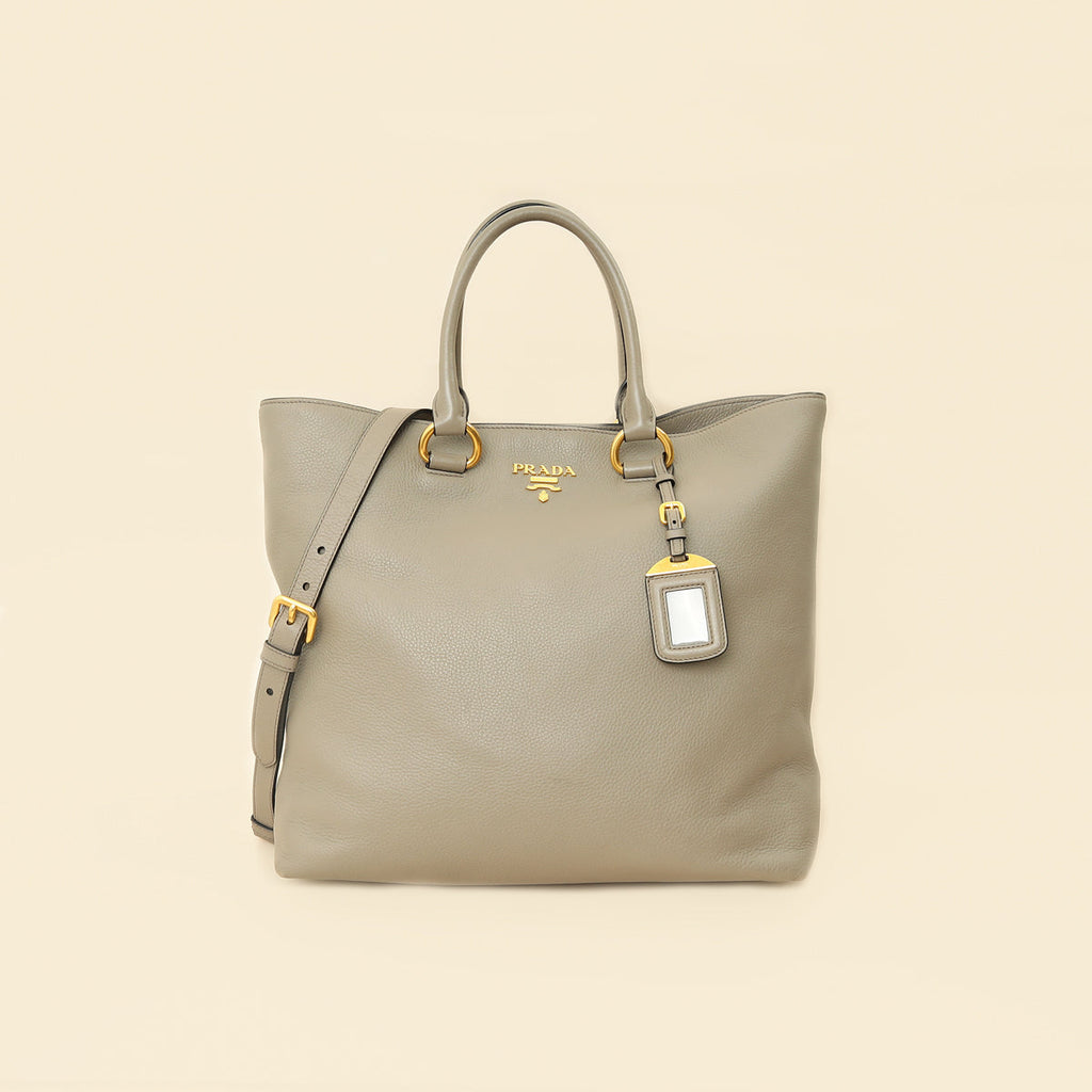 Prada Gray Vitello Phenix Tote Bag