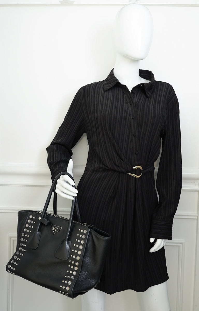 Prada Black Vitello Crystal Double Bag