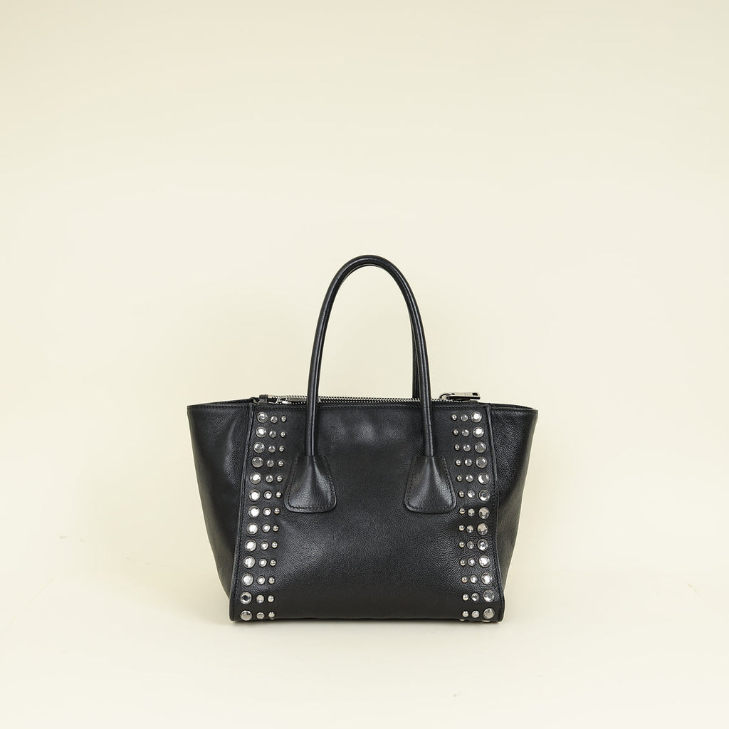 Prada Black Vitello Crystal Double Bag