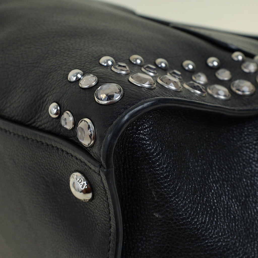 Prada Black Vitello Crystal Double Bag
