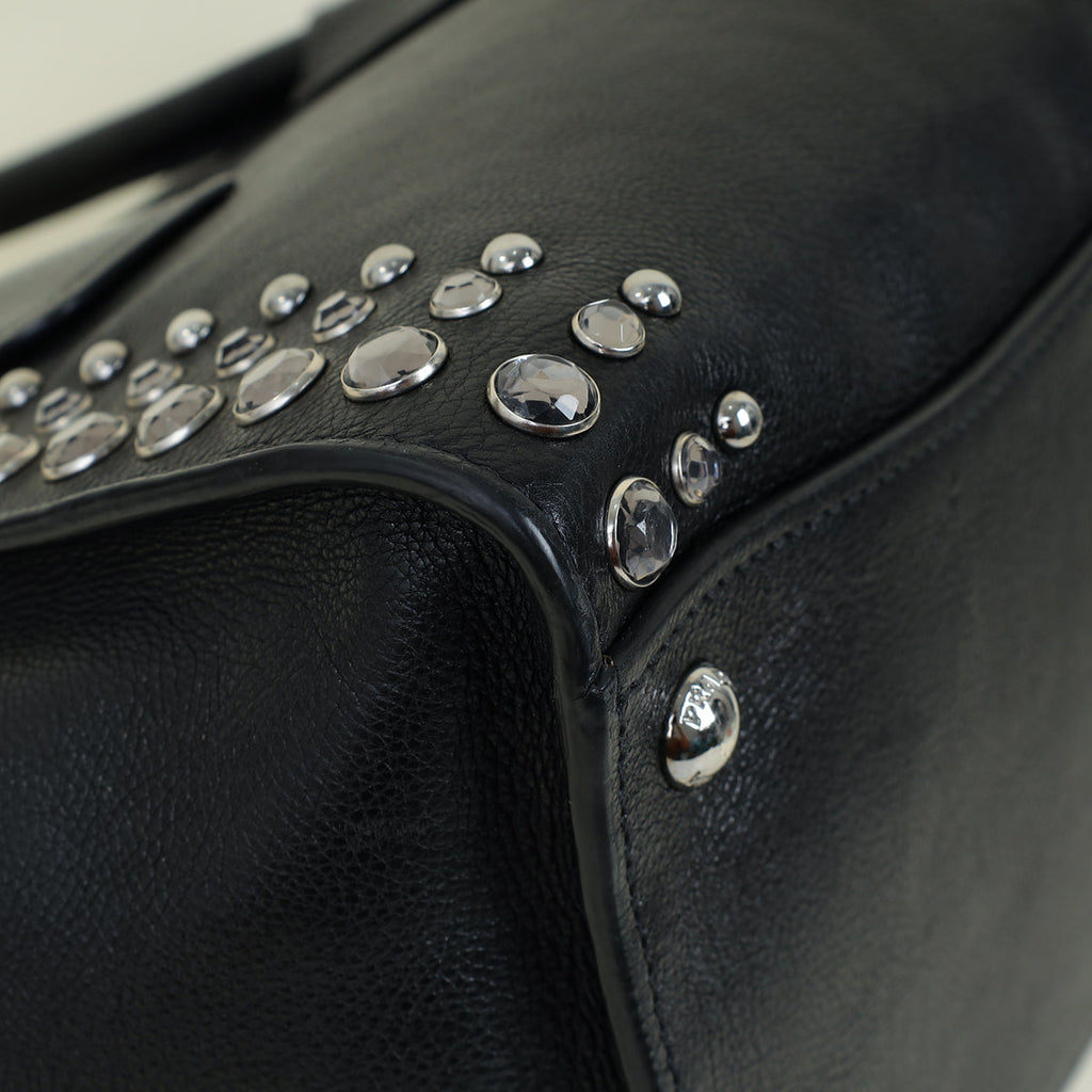 Prada Black Vitello Crystal Double Bag