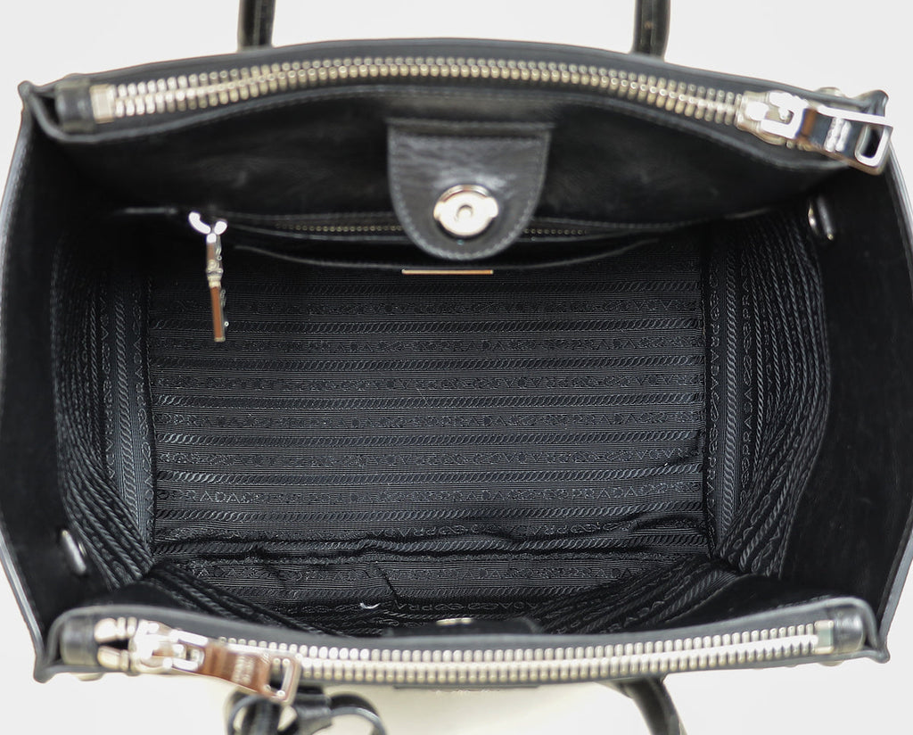 Prada Black Vitello Crystal Double Bag