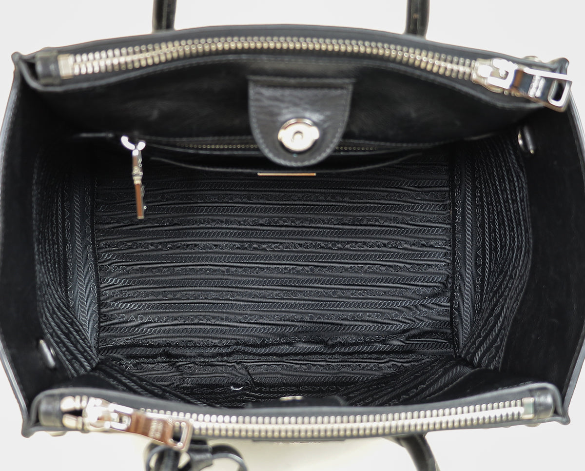 Prada Black Vitello Crystal Double Bag