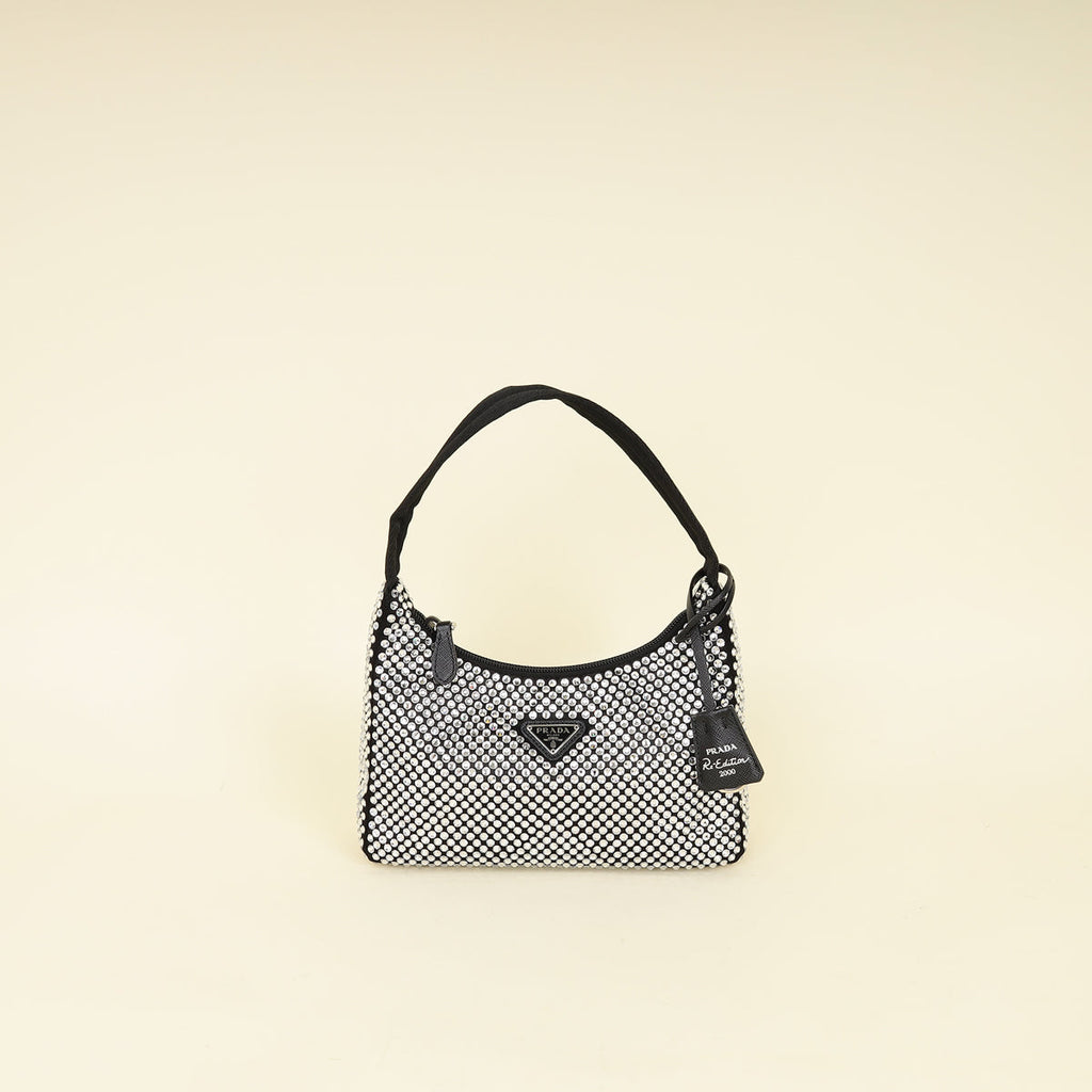 Prada Black Crystal-Embellished Satin Re-Edition 2000 Mini Bag