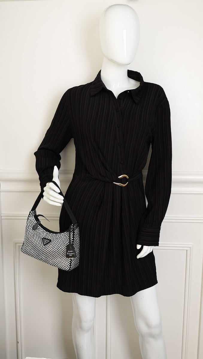Prada Black Crystal-Embellished Satin Re-Edition 2000 Mini Bag