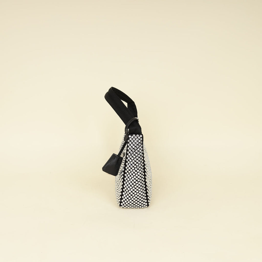 Prada Black Crystal-Embellished Satin Re-Edition 2000 Mini Bag